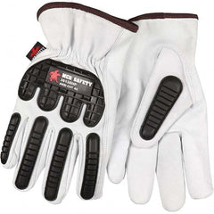 Cut, Puncture & Abrasive-Resistant Gloves: Size M, ANSI Cut A5, ANSI Puncture 3, Leather Natural, HPPE Lined, Thermoplastic Elastomer Back, ANSI Abrasion 3