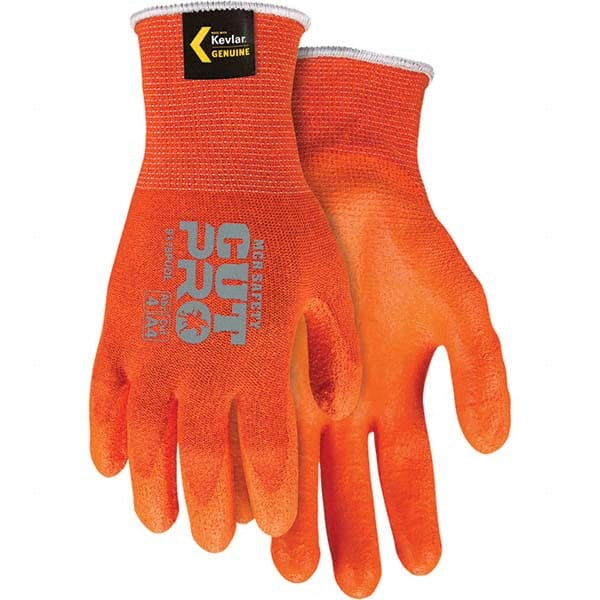 Cut-Resistant Gloves: Size S, ANSI Cut A4, Polyurethane, Kevlar High-Visibility Orange, Palm & Fingers Coated, Kevlar Back, Smooth Grip