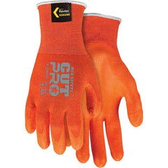 Cut-Resistant Gloves: Size S, ANSI Cut A4, Polyurethane, Kevlar High-Visibility Orange, Palm & Fingers Coated, Kevlar Back, Smooth Grip