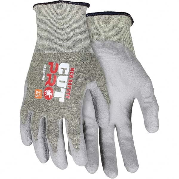 Cut, Puncture & Abrasive-Resistant Gloves: Size L, ANSI Cut A5, ANSI Puncture 2, Polyurethane, Aramid Green & Yellow, Palm & Fingers Coated, Aramid Back, Smooth Grip, ANSI Abrasion 3