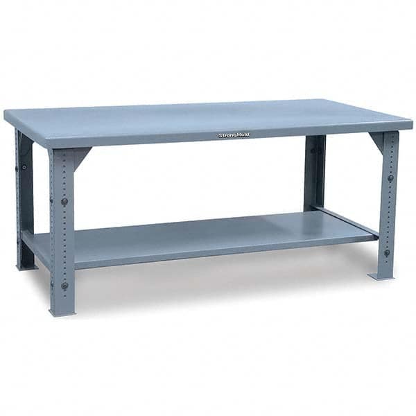 Strong Hold - Stationary Work Benches, Tables Type: Adjustable Leg Top Material: 7 Gauge Steel - Exact Industrial Supply