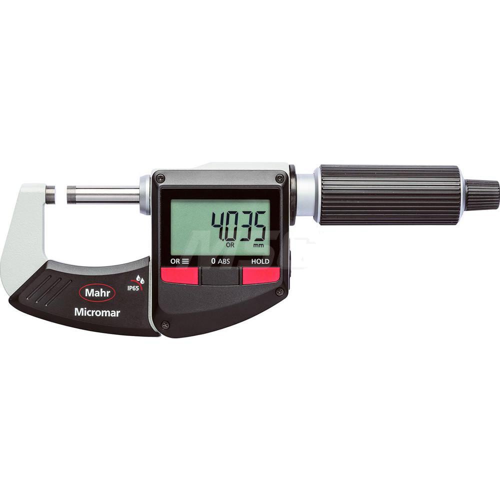 Mahr - Electronic Outside Micrometers; Type: Digital Outside Micrometer ; Minimum Measurement (Decimal Inch): 0 ; Minimum Measurement (mm): 0 ; Maximum Measurement (mm): 25 ; Thimble Type: Ratchet ; Calibrated: Yes - Exact Industrial Supply