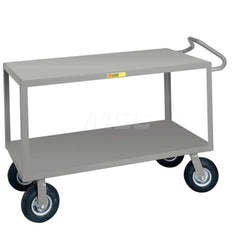 Shelf Utility Cart: 54″ OAL, 30″ OAW, 38″ OAH, Steel, Gray (2) Swivel & (2) Rigid, Replaceable Wheels, Rubber Wheels