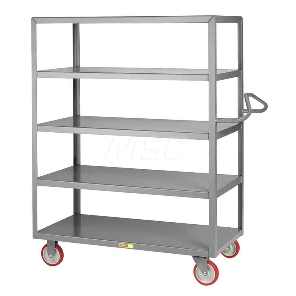 Shelf Utility Cart: 41.5″ OAL, 24″ OAW, 61.5″ OAH, Steel, Gray (2) Swivel & (2) Rigid, Permanent Wheels, Polyurethane Wheels