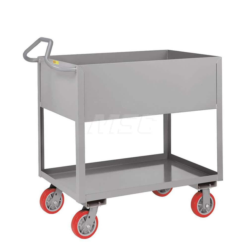 Shelf Utility Cart: 42″ OAL, 24″ OAW, 38″ OAH, Steel, Gray (2) Swivel & (2) Rigid, Replaceable Wheels, Polyurethane Wheels