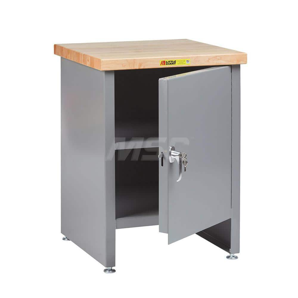 Stationary Workstations; Load Capacity: 1000; Color: Gray; Overall Depth: 24 in; Width (Inch): 24; Overall Height: 37 in; Foot Type: Leveling; Locking Mechanism: Keyed; Top Material: Butcher Block; Body Material: Steel; Finish: Powder Coated; Depth (Inch)