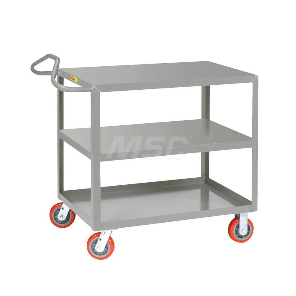 Shelf Utility Cart: 53.5″ OAL, 24″ OAW, 35″ OAH, Steel, Gray (2) Swivel & (2) Rigid, Replaceable Wheels, Polyurethane Wheels