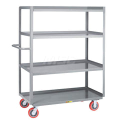 Shelf Utility Cart: 41.5″ OAL, 24″ OAW, 63.5″ OAH, Steel, Gray (2) Swivel & (2) Rigid, Replaceable Wheels, Polyurethane Wheels