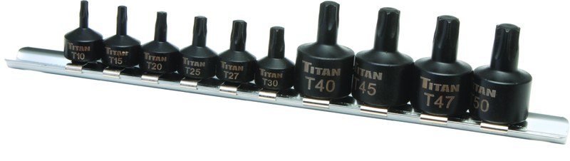 10 Piece - #16142 - 1/4 & 3/8" Drive - Star Stubby Impact Bit Socket Set - Exact Industrial Supply