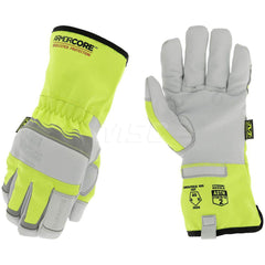 Cut & Puncture-Resistant Gloves: Medium, ANSI Cut A5, ANSI Puncture 0, Cotton & Polyester Lined, Leather & Polyester High-Visibility Yellow, 13″ OAL, Soft Textured Grip, High Visibility