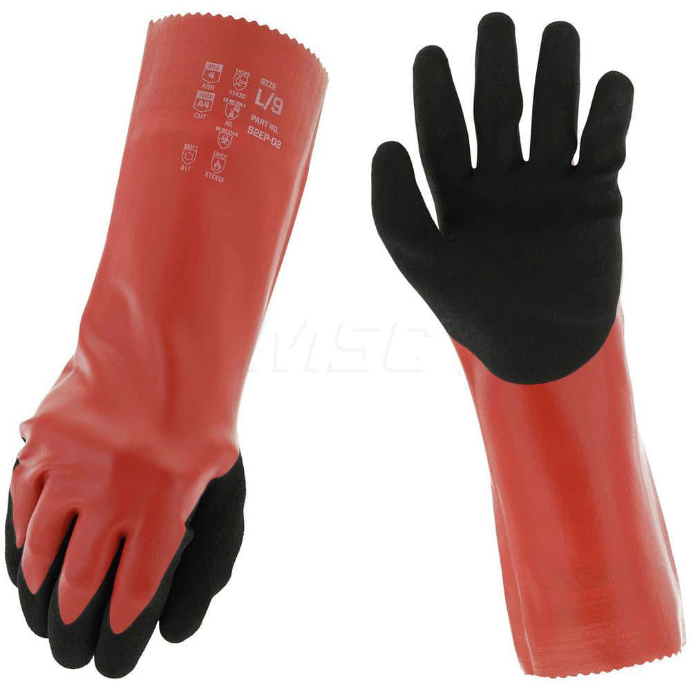 Chemical Resistant Gloves: Small, 18 mil Thick, Nitrile-Coated, Glass, HPPE & Nitrile Red, 15'' OAL, Sandy, ANSI Cut A4