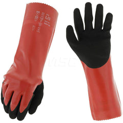 Chemical Resistant Gloves: Large, 18 mil Thick, Nitrile-Coated, Glass, HPPE & Nitrile Red, 15'' OAL, Sandy, ANSI Cut A4
