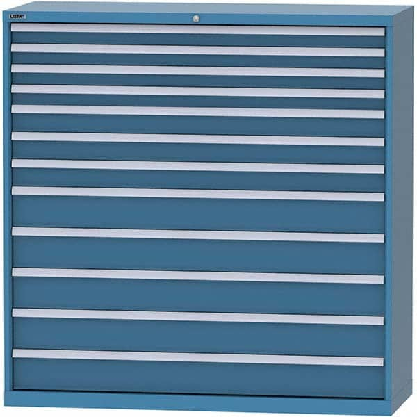 LISTA - 12 Drawer, 84 Compartment Bright Blue Steel Modular Storage Cabinet - Exact Industrial Supply