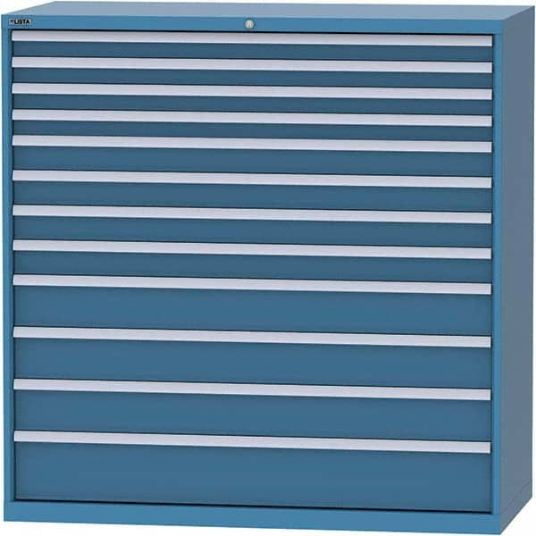 LISTA - 12 Drawer, 84 Compartment Bright Blue Steel Modular Storage Cabinet - Exact Industrial Supply