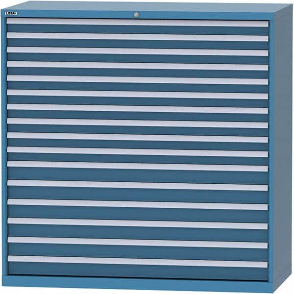 LISTA - 16 Drawer, 84 Compartment Bright Blue Steel Modular Storage Cabinet - Exact Industrial Supply