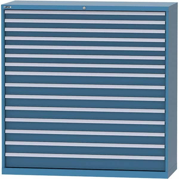 LISTA - 15 Drawer, 84 Compartment Bright Blue Steel Modular Storage Cabinet - Exact Industrial Supply