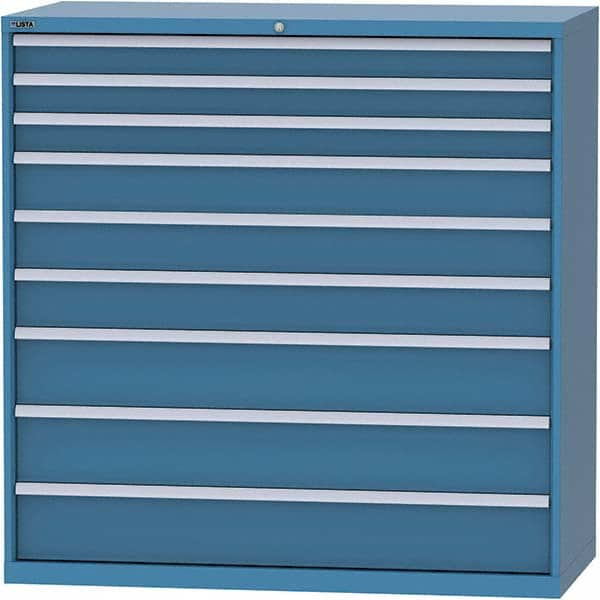 LISTA - 9 Drawer, 84 Compartment Bright Blue Steel Modular Storage Cabinet - Exact Industrial Supply