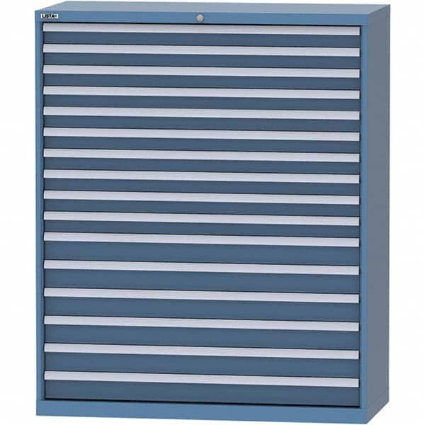 LISTA - 16 Drawer, 99 Compartment Bright Blue Steel Modular Storage Cabinet - Exact Industrial Supply