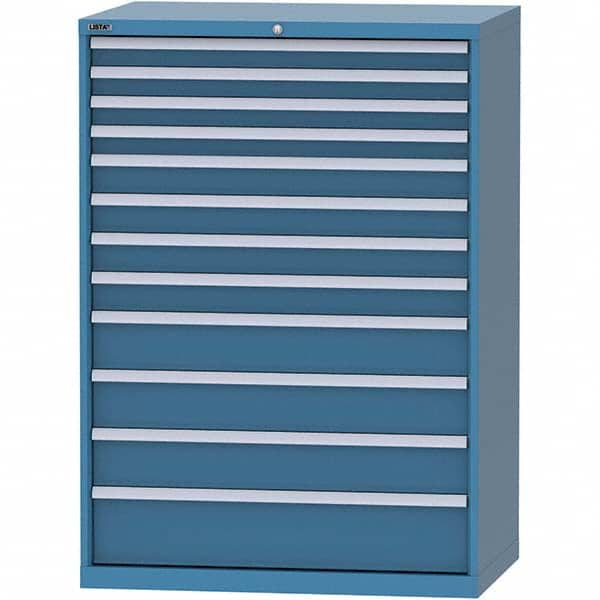 LISTA - 12 Drawer, 99 Compartment Bright Blue Steel Modular Storage Cabinet - Exact Industrial Supply