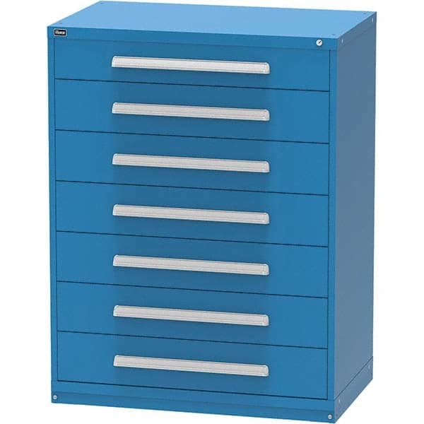 Vidmar - 7 Drawer, 45 Compartment Bright Blue Steel Modular Storage Cabinet - Exact Industrial Supply