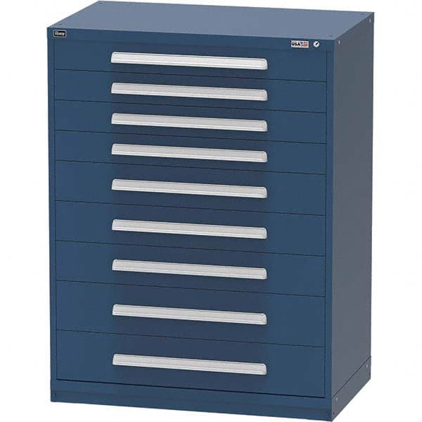 Vidmar - 9 Drawer Bright Blue Steel Modular Storage Cabinet - Exact Industrial Supply