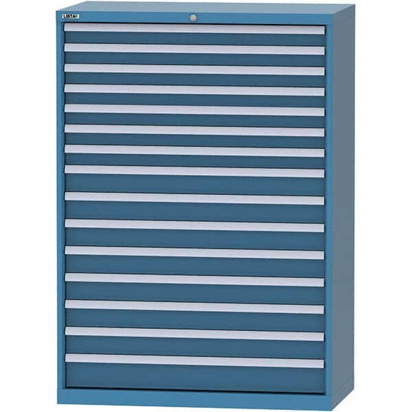 LISTA - 15 Drawer, 84 Compartment Bright Blue Steel Modular Storage Cabinet - Exact Industrial Supply