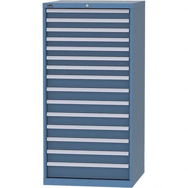 LISTA - 15 Drawer, 124 Compartment Bright Blue Steel Modular Storage Cabinet - Exact Industrial Supply