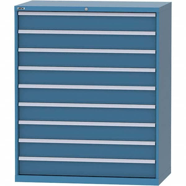 LISTA - 9 Drawer, 216 Compartment Bright Blue Steel Modular Storage Cabinet - Exact Industrial Supply