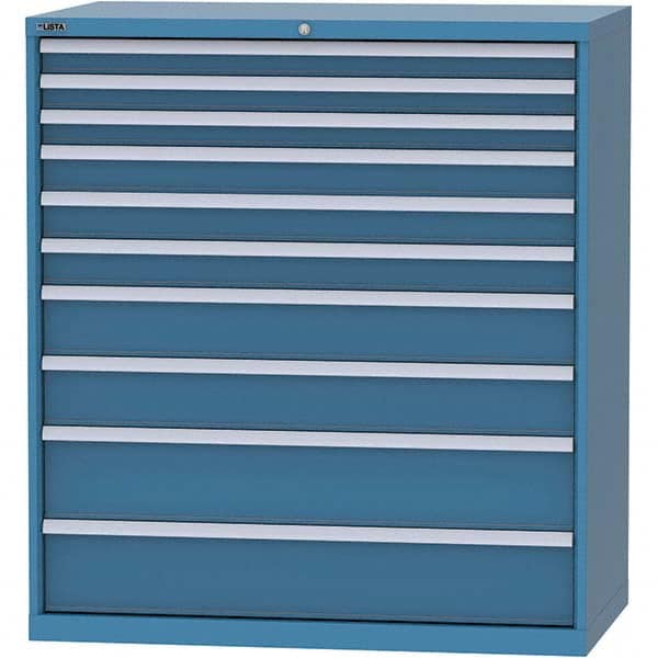 LISTA - 10 Drawer, 159 Compartment Bright Blue Steel Modular Storage Cabinet - Exact Industrial Supply