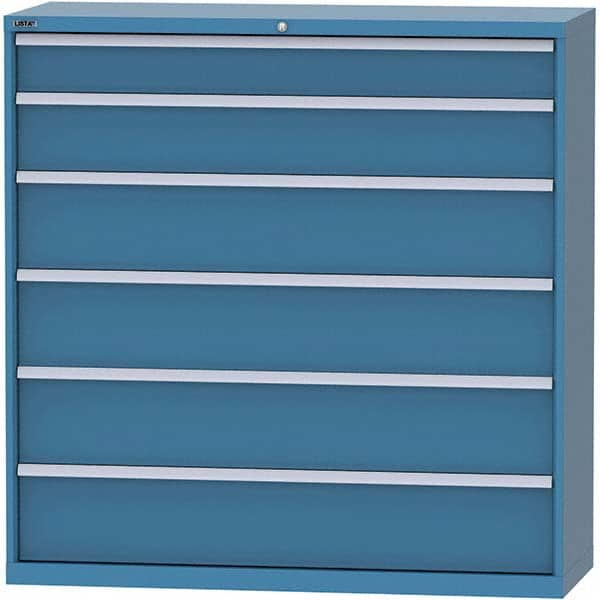 LISTA - 6 Drawer, 84 Compartment Bright Blue Steel Modular Storage Cabinet - Exact Industrial Supply