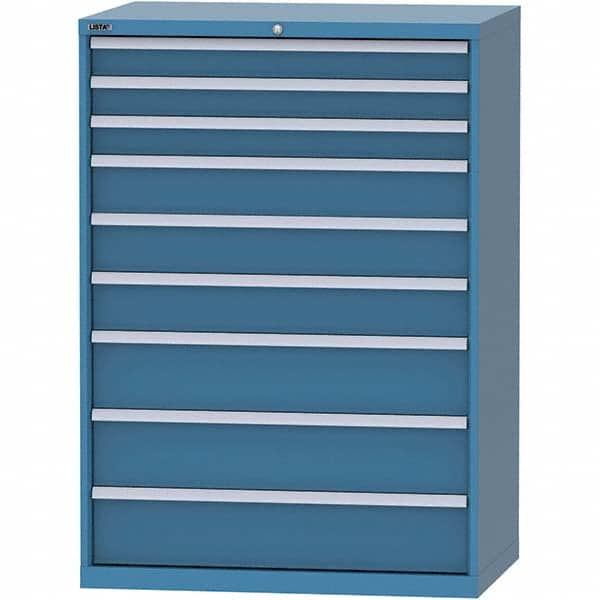 LISTA - 9 Drawer, 99 Compartment Bright Blue Steel Modular Storage Cabinet - Exact Industrial Supply