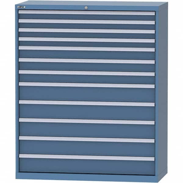 LISTA - 12 Drawer, 99 Compartment Bright Blue Steel Modular Storage Cabinet - Exact Industrial Supply