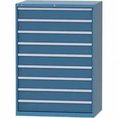 LISTA - 9 Drawer, 99 Compartment Bright Blue Steel Modular Storage Cabinet - Exact Industrial Supply