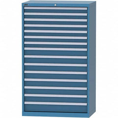 LISTA - 15 Drawer, 84 Compartment Bright Blue Steel Modular Storage Cabinet - Exact Industrial Supply