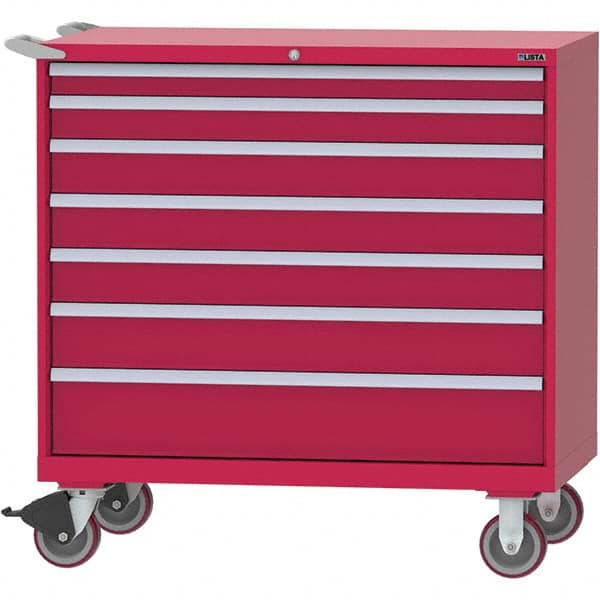 LISTA - 7 Drawer, 99 Compartment Red Steel Modular Storage Cabinet - Exact Industrial Supply