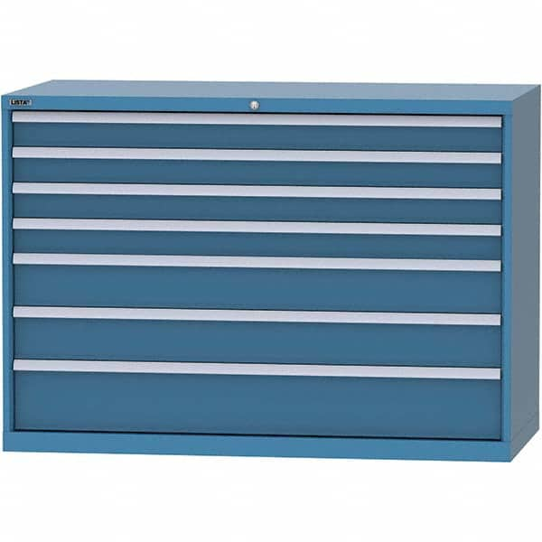 LISTA - 7 Drawer, 84 Compartment Bright Blue Steel Modular Storage Cabinet - Exact Industrial Supply