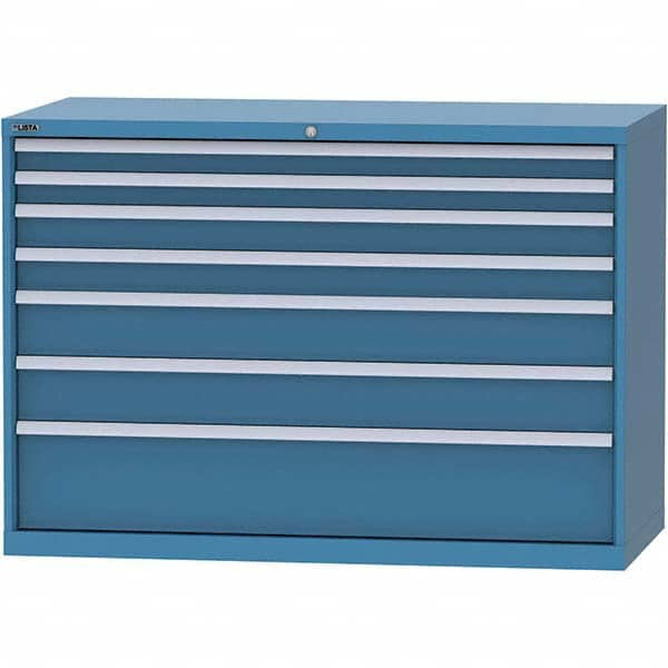 LISTA - 7 Drawer, 84 Compartment Bright Blue Steel Modular Storage Cabinet - Exact Industrial Supply