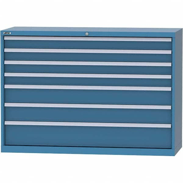 LISTA - 7 Drawer, 84 Compartment Bright Blue Steel Modular Storage Cabinet - Exact Industrial Supply