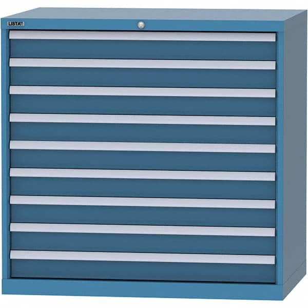 LISTA - 9 Drawer, 99 Compartment Bright Blue Steel Modular Storage Cabinet - Exact Industrial Supply