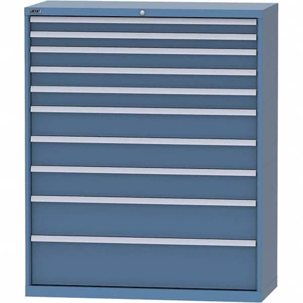 LISTA - 10 Drawer, 99 Compartment Bright Blue Steel Modular Storage Cabinet - Exact Industrial Supply