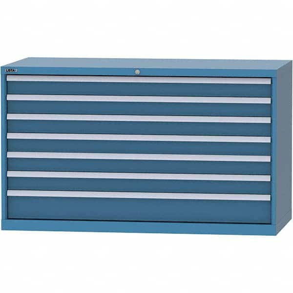 LISTA - 7 Drawer, 84 Compartment Bright Blue Steel Modular Storage Cabinet - Exact Industrial Supply