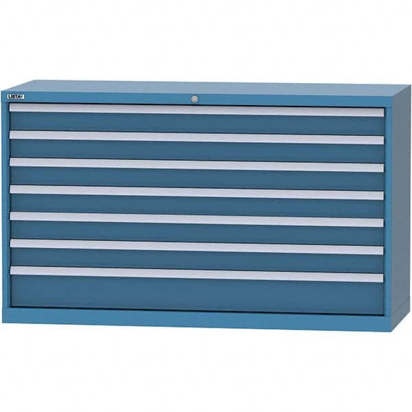 LISTA - 7 Drawer, 84 Compartment Bright Blue Steel Modular Storage Cabinet - Exact Industrial Supply