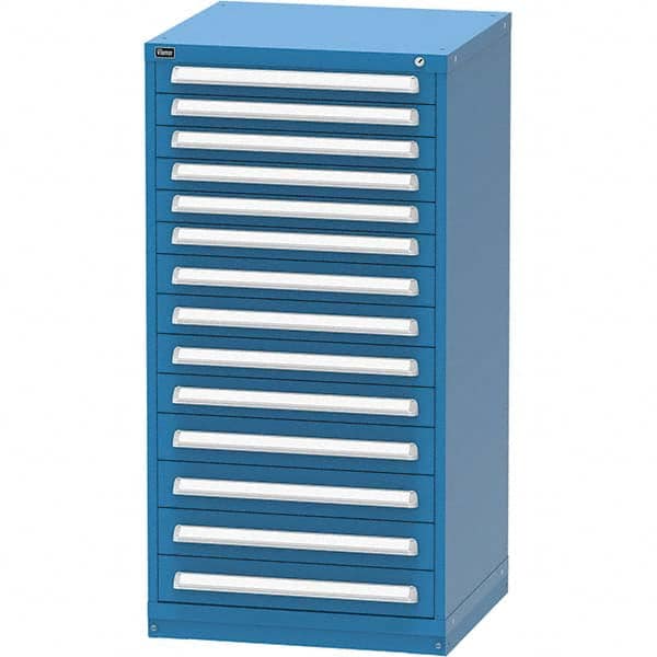 Vidmar - 14 Drawer, 124 Compartment Bright Blue Steel Modular Storage Cabinet - Exact Industrial Supply