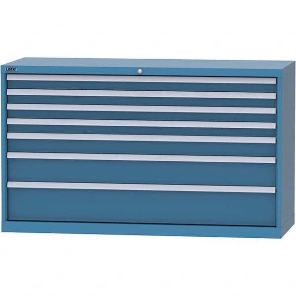 LISTA - 7 Drawer, 84 Compartment Bright Blue Steel Modular Storage Cabinet - Exact Industrial Supply