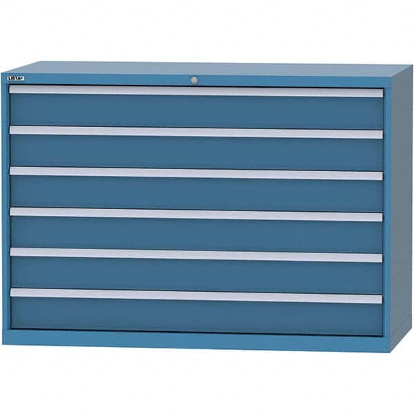 LISTA - 6 Drawer, 84 Compartment Bright Blue Steel Modular Storage Cabinet - Exact Industrial Supply