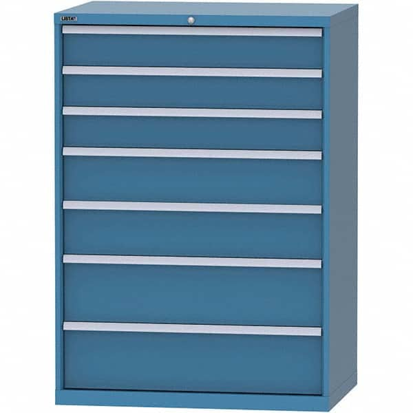 LISTA - 7 Drawer, 99 Compartment Bright Blue Steel Modular Storage Cabinet - Exact Industrial Supply