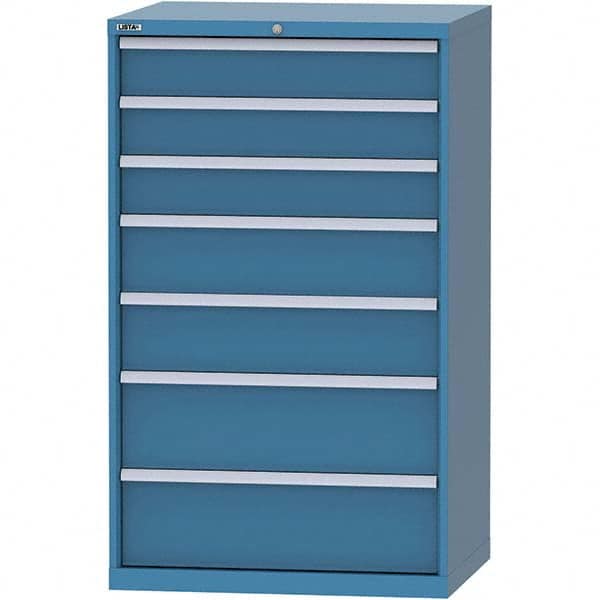 LISTA - 7 Drawer, 84 Compartment Bright Blue Steel Modular Storage Cabinet - Exact Industrial Supply