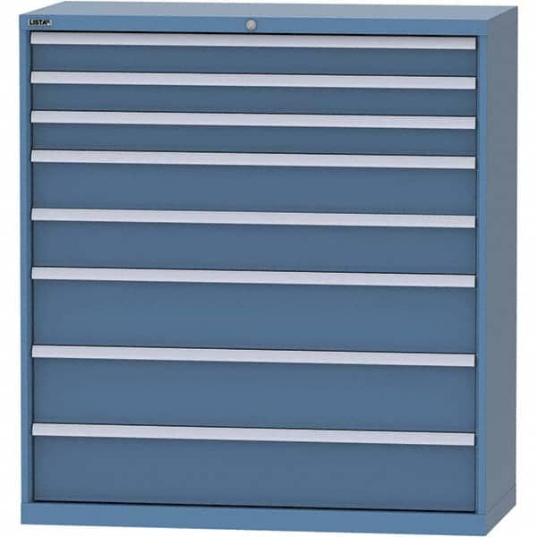 LISTA - 8 Drawer, 99 Compartment Bright Blue Steel Modular Storage Cabinet - Exact Industrial Supply