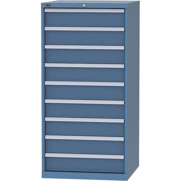 LISTA - 9 Drawer, 124 Compartment Bright Blue Steel Modular Storage Cabinet - Exact Industrial Supply