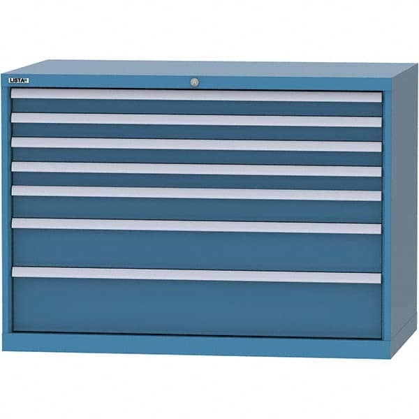 LISTA - 7 Drawer, 99 Compartment Bright Blue Steel Modular Storage Cabinet - Exact Industrial Supply